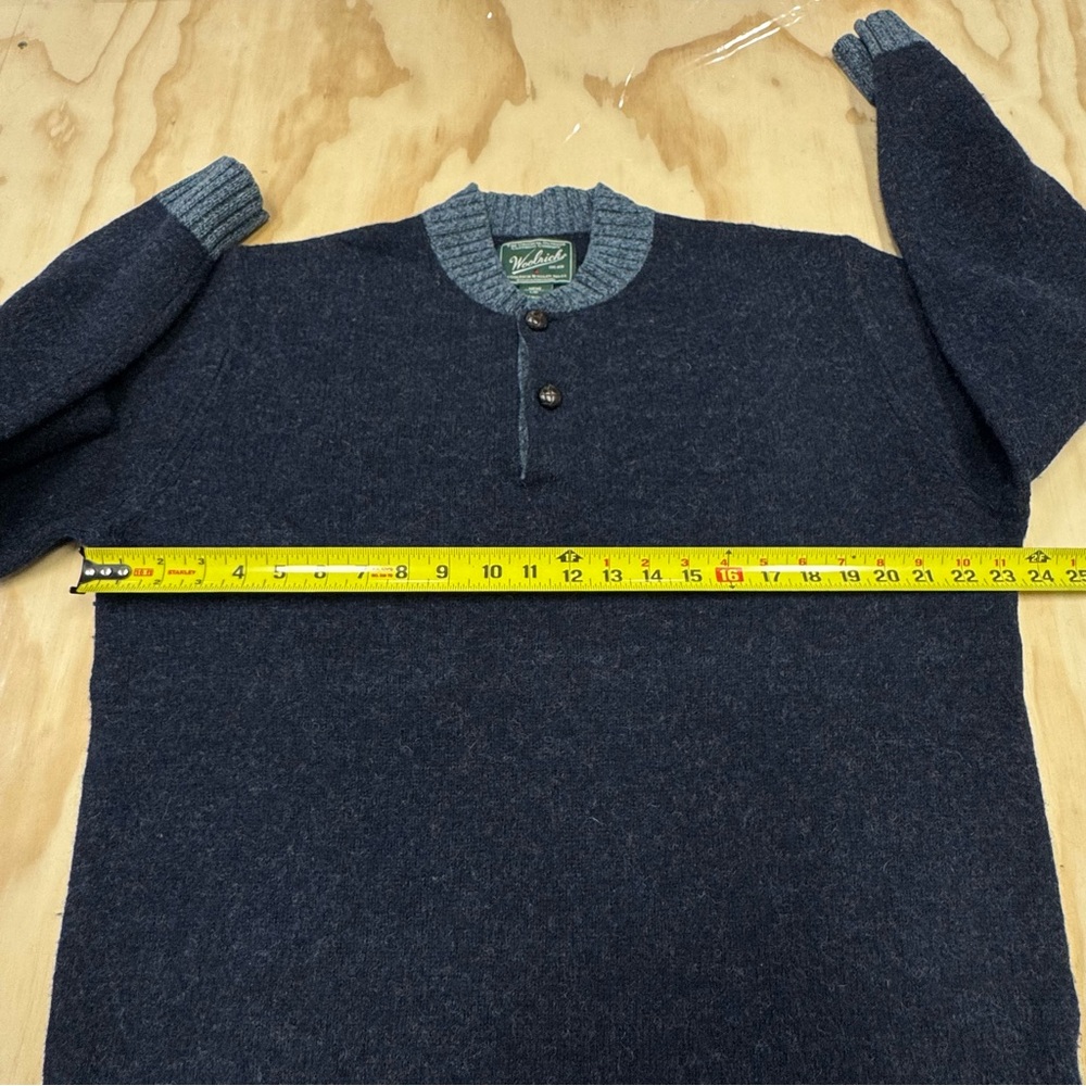 NWOT Woolrich Men's 100% Wool 1/4 Button Dark Blue Crew Neck Mohair Sweater Lg - Picture 9 of 11